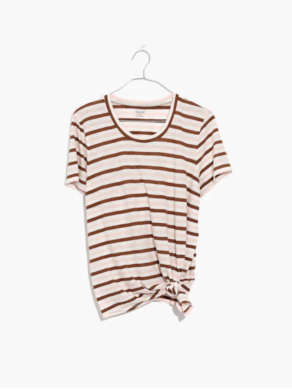Madewell Striped Knot-Front Crew Neck Tee - Brown & Cream size M